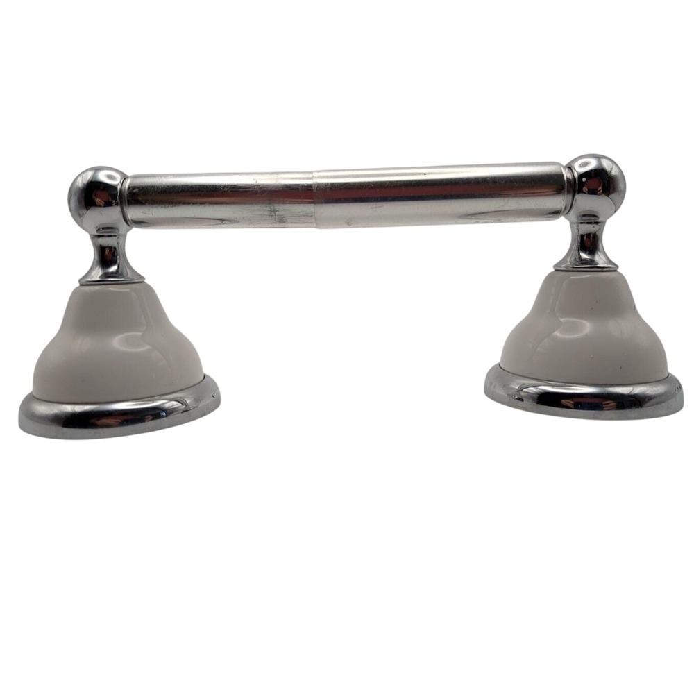 Vintage GATCO Exclusive Design Toilet Paper Holder White Ceramic Chrome 96-01-10
